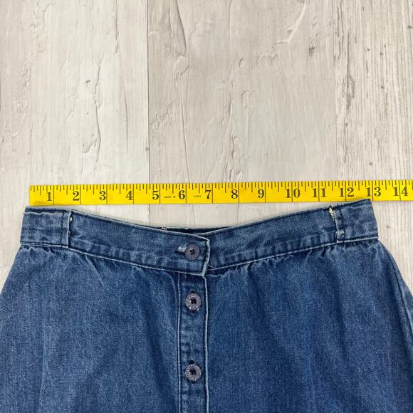 Foxmoor Button Front Flowy Cottage Cotton Midi Denim Blue Vintage Skirt 11 - Picture 4 of 5